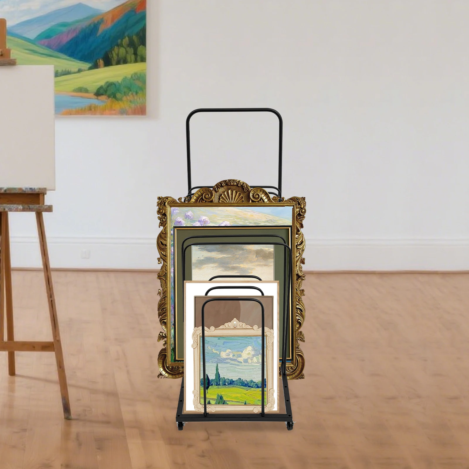 Art Canvas Storage Rack Rolling Art Canvas Organizer for Art Studio Artwork Storage Stand with Wheels