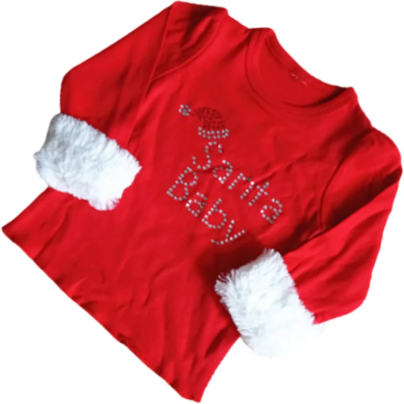 

Baby T-shirt Infant Girls Christmas Long Sleeve Tops 12M to 2T Santa Baby Clothes Costume Clothing soft cotton Tee Shirt Outfit