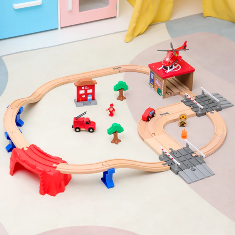 

Train Track Toys Fire Rescue Track Game Series Kids Train Tracks Toys Car Combination Compatible With Wooden Track Gift PD03