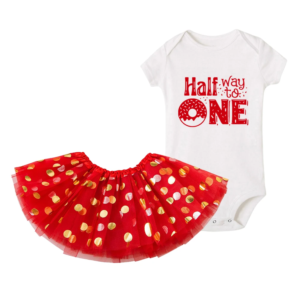 Half Way To One Girls Cake Smash Dress Birthday Baby Party Costume  Newborn Donut Short Sleeve Bodysuit Birthday Gifts for Girl