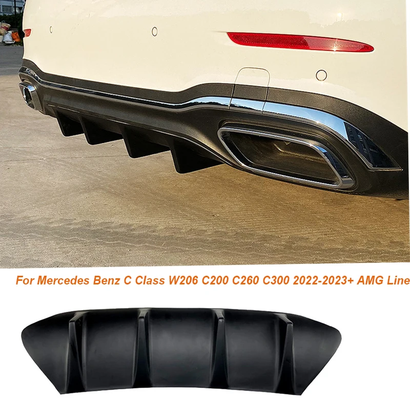 

For Mercedes Benz C Class W206 C200 C260 C300 2022-2023+ AMG Line Car Rear Bumper Diffuser Lip Cover Spoiler Skid Plate Guard