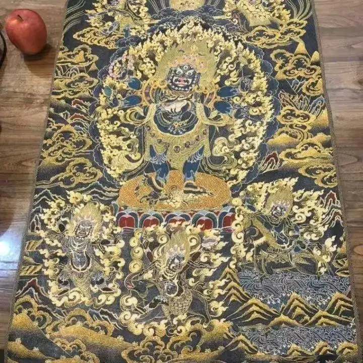 Tibet Tibetan Cloth Silk Mahakala the god of wealth Thangka Tangka Embroidery Painting Embroidery Hanging Pictures