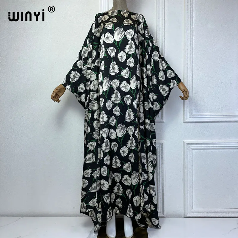 WINYI kimono summer Long dress coat two-piece suit for women Boho Print maxi Muslim kaftan Women Floor Length vacation abaya