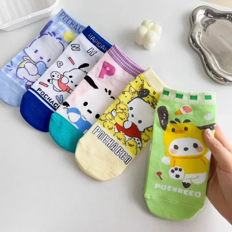 5pairs Kawaii Sanrio Socks Pochacco Anime Cute Summer Student Movement Comfortable Breathable Cartoon Socks Toys for Girls Gifts