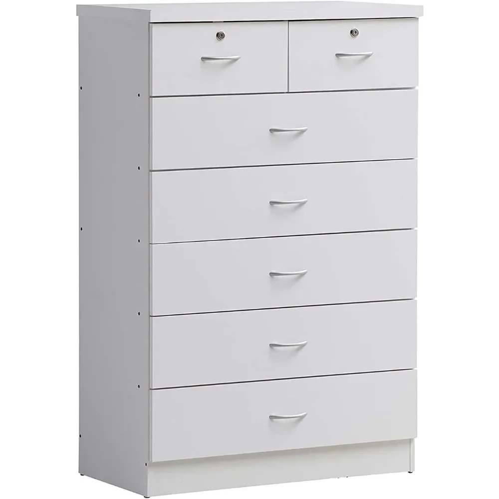 7 Drawer Wood Dresser for Bedroom, 31.5 inch Wide Chest of Drawers, with 2 Locks on the Top Drawers, Storage Organization