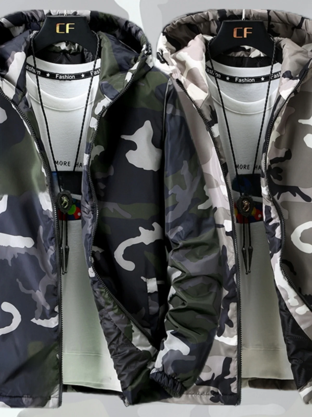 

Autumn Winter Men's Lightweight Cotton Jaet Camouflage Print Hooded Coat Stand Fit Polyester Faion Urban Sle