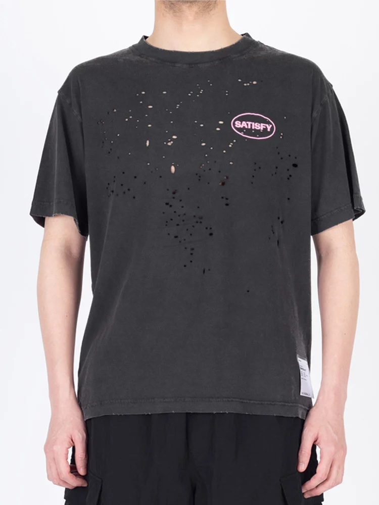 High Quality Satisify Motech round Neck Distressed Cotton Short Sleeve T-Shirt Running Print Breathable Youthful Summer Top
