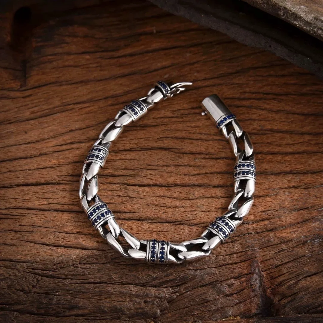New Men's Generous Hand Jewelry Trendy Style Heavy European and American Style Diamond Inlaid Texture Bracelet Accessories