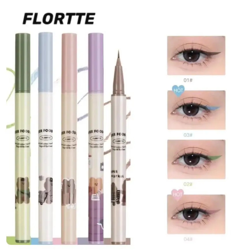 FLORTTE Flower Food Bear Series Eyeliner 0.01mm Ultra Fine Long Lasting Play Makeup Eyeliner Beauty Cosmetics