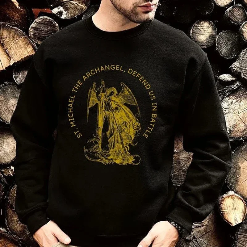 St Michael Defend Us in Battle The Archangel Catholic Pullover Hoodie 100% Cotton Comfortable Casual Mens Sweatshirt Streetwear