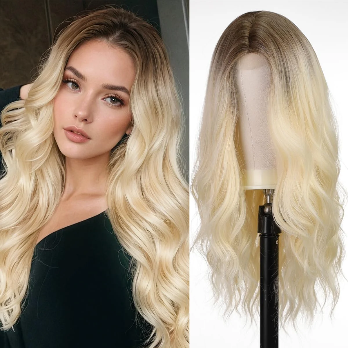 

Long Natural Wavy Light Blonde Lace Wigs for Women Synthetic Wigs for Daily Hairline Lace Hair Wigs Heat Resistant Cosplay Party