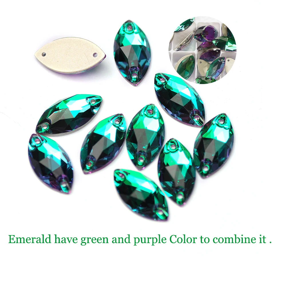 YNARUO 3223 Navette Emerald Sew On Crystal Glass Rhinestones Needlework Crystals Rhinestones On Clothes Diamond Beads