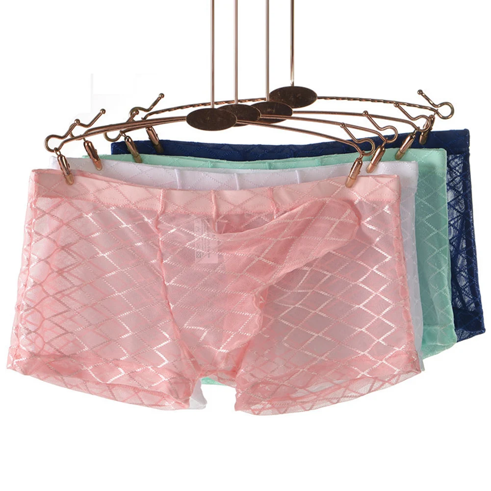 

Men's Panties Sexy Mesh Lingerie Diamond Print Elephant Nose Underwear Gay Sissy Bulge Pouch Underpant Boxer Shorts Knickers