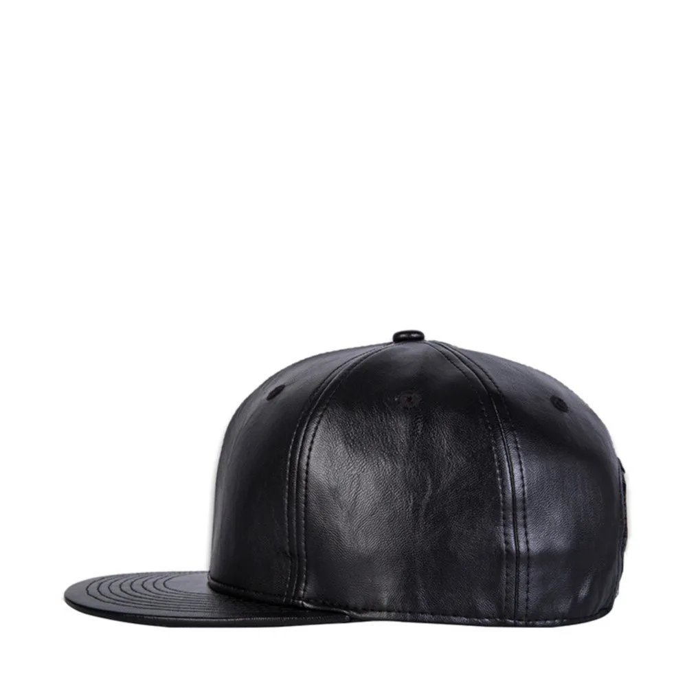 Men Women hip-hop Cap Street Versatile Black Leather flat-brimmed Hat Outdoor Leisure PU Baseball Cap