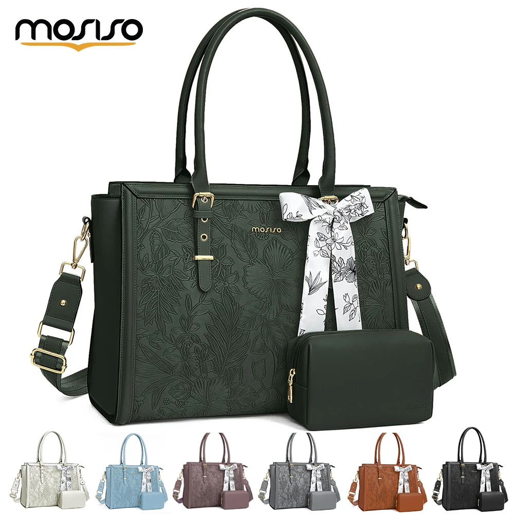 MOSISO Tote Bags 15.6 17.3 inch for Large Capacity Waterproof PU Leather for Women's Bag Bussiness Office Design Ladies Fashion