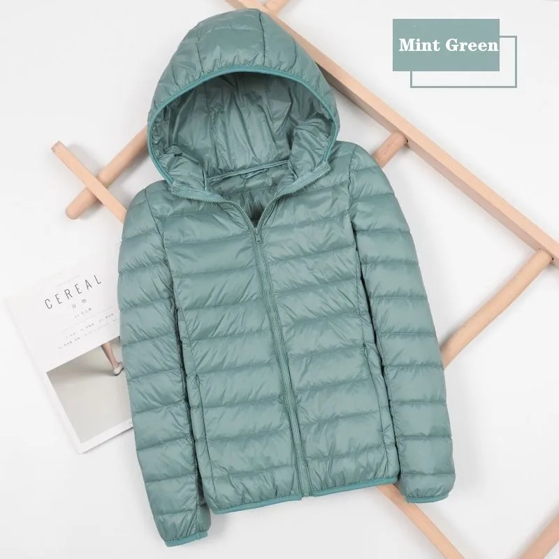 New Brand Autumn Winter Light Down Jacket Women Fashion Hooded Large Ultra-thin Lightweight Youth Slim Coat Down Jackets 5XL