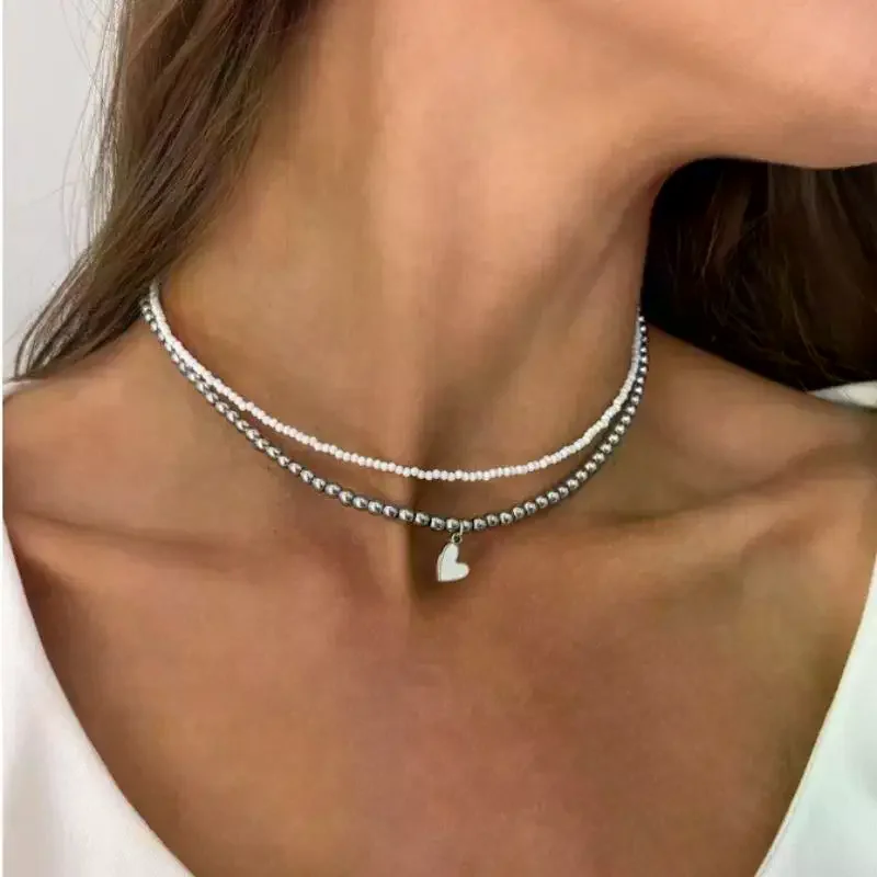 Choker Necklaces Heart Pendant Chain Jewellery Women Чокер Glass Multilayer Neck Collier Femme Cadenas Para Mujer For Girls