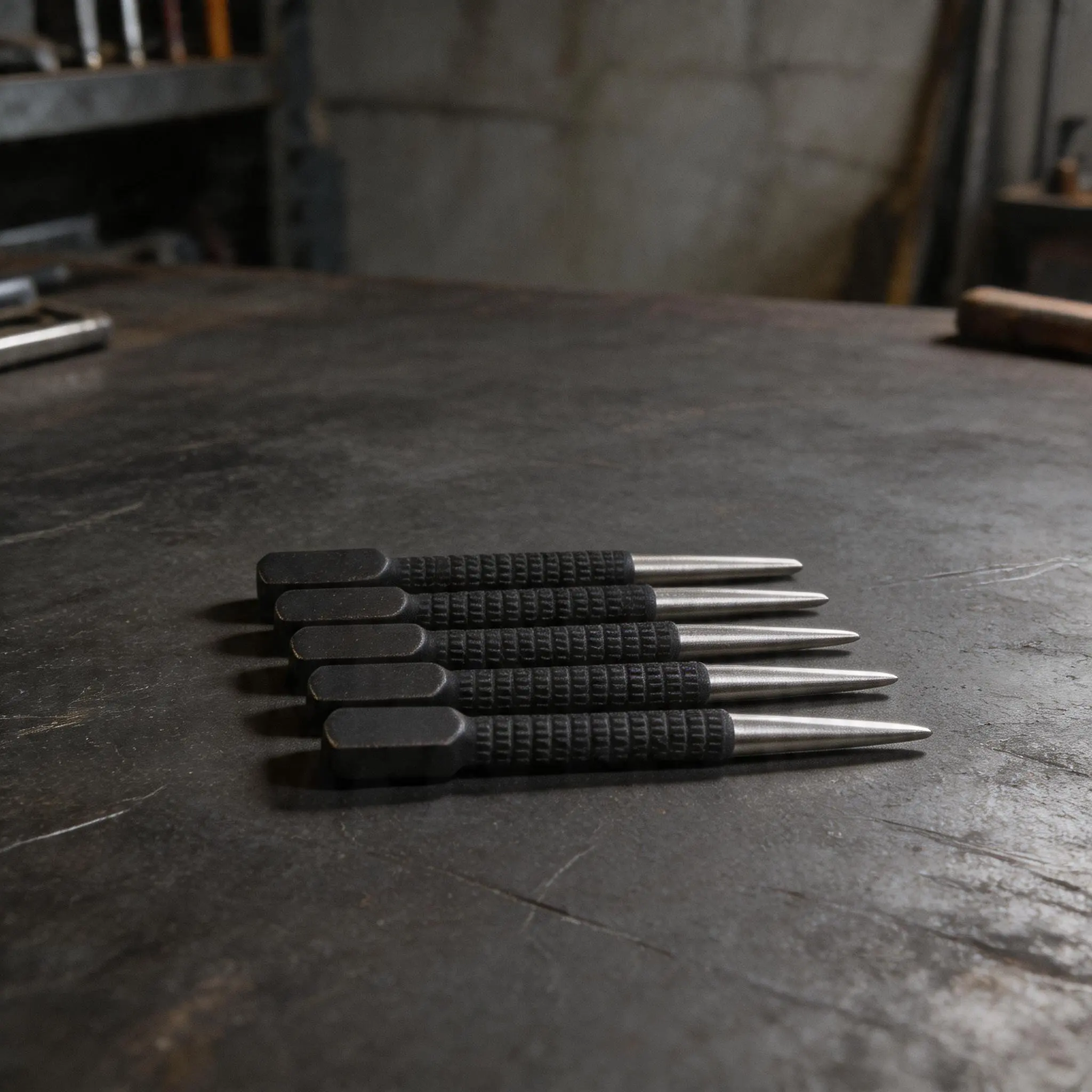 5pc Nail Punch Set Knurled Body Square Punch Length 100mm Punching Tool Metal Wood Marking Drilling Tool Steel Center Punch