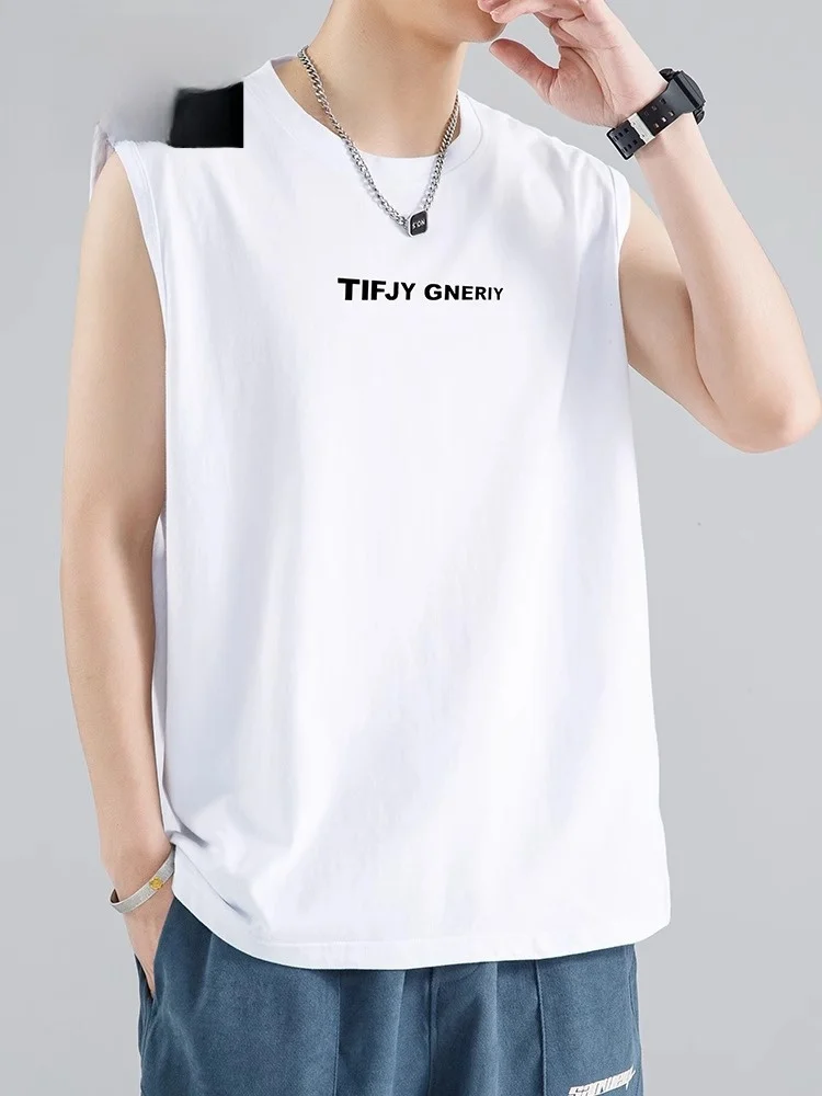 

High-End Men's Ice Silk Vest Summer New Sport Fitn Svel T-irt White Outerwear Busin Casual round Ne Top