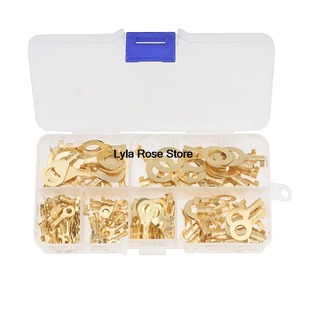 100PCS Ring Type Gold Terminals Golden Brass Non-insulated Crimp Terminals Connectors M3-M10 Cable Wire Connectors M4 M6 M8