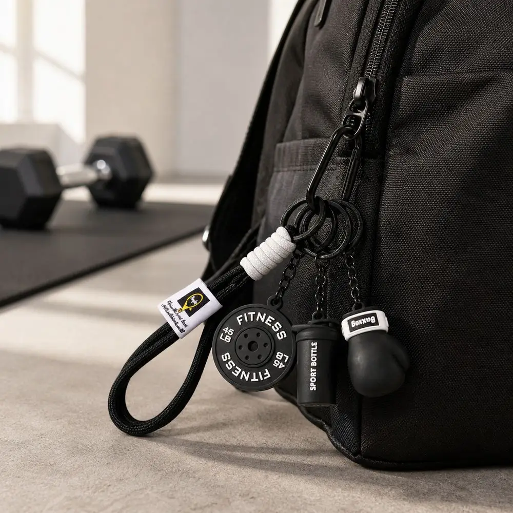 PVC Boxing Glove Keychain Wrist Strap Metal Key Rings Workout Key Ring Fitness Theme Multiple Charms Bag Accessories
