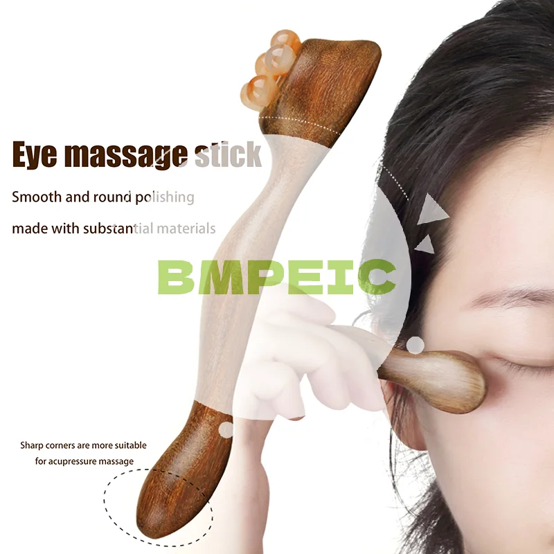 

Массажер для ухода за кожей лица Gua Sha, уменьшает отечность, массажная палочка для глаз из сандалового дерева, пять бусин, инструменты для массажа лица с стружкой лотоса