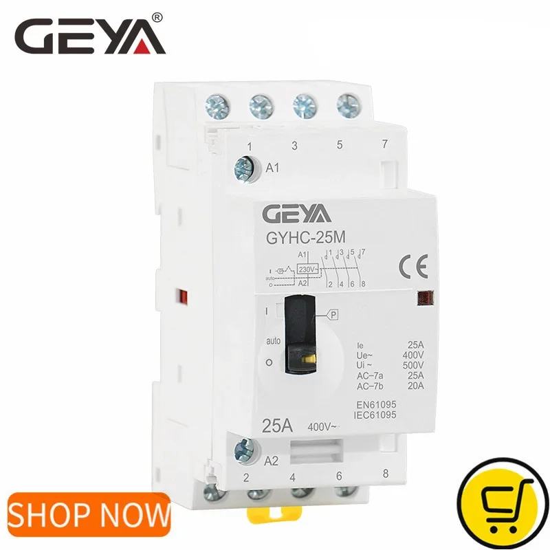 GEYA GYHC Manual Contactor 4P 25A 4NO 2NO2NC 220V/230V Din rail Household AC Modular Contactor 50/60HZ