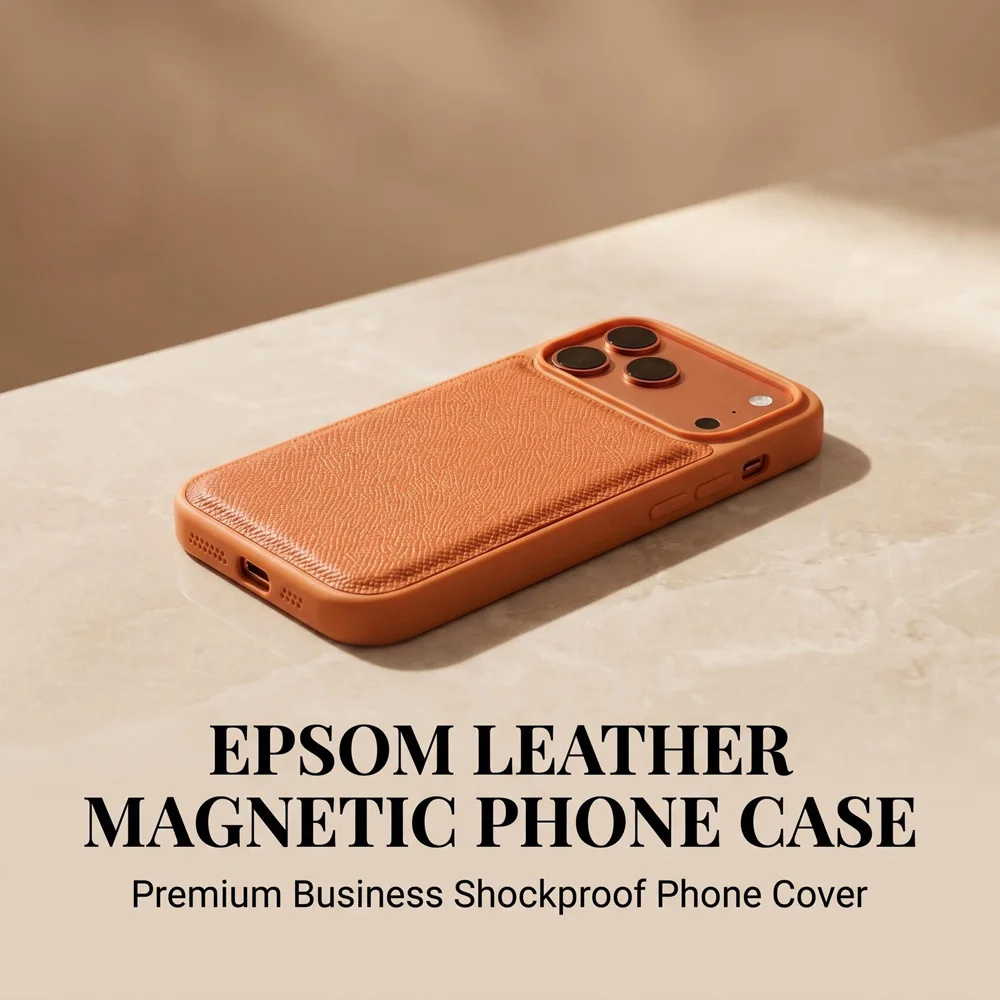 Magnetic Elegant Epsom PU Leather Case for iPhone 18 17 16 15 14 Pro Max Built-in Strong Magnets Mount Wireless Charging Cover