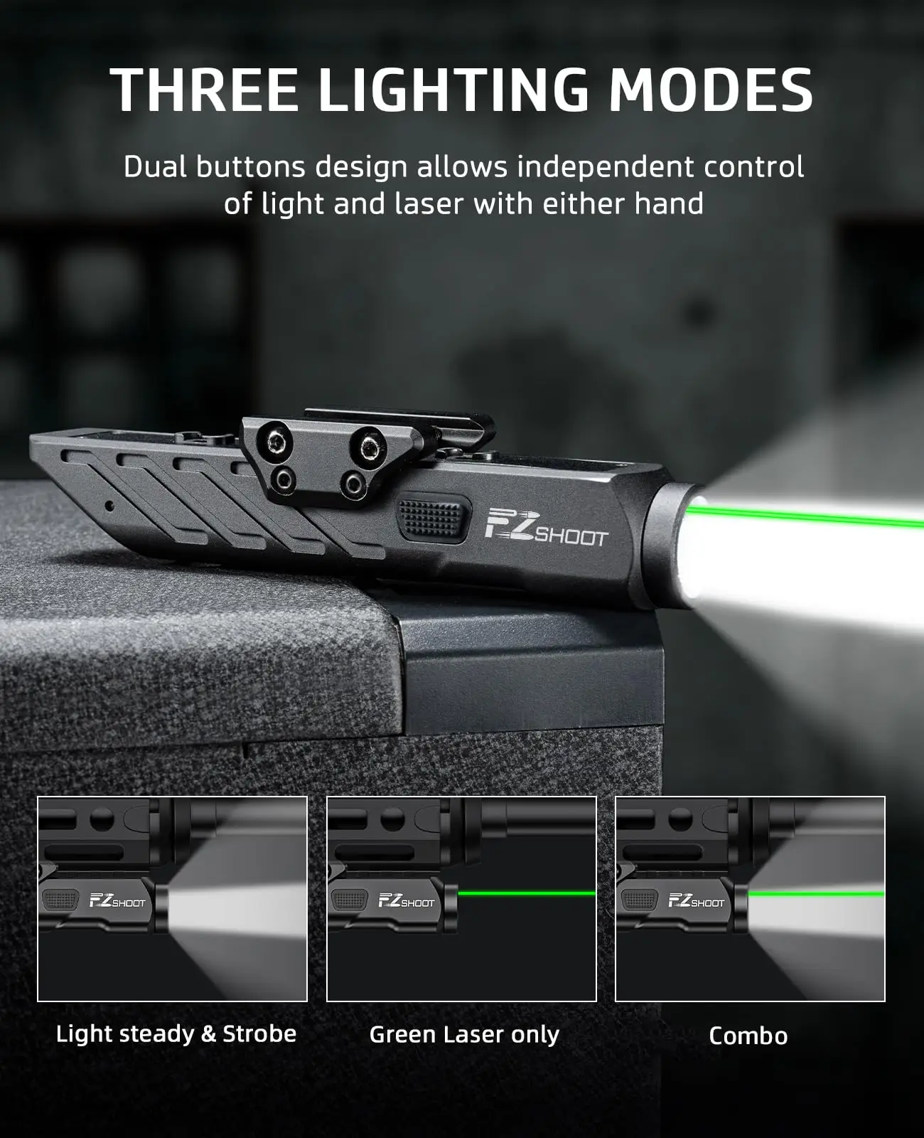 EZshoot 1700 Lumens Tactical Flashlight Green Laser Light Combo for Rifle Rechargeable Compatible with Picatinny Rail and M-Rail