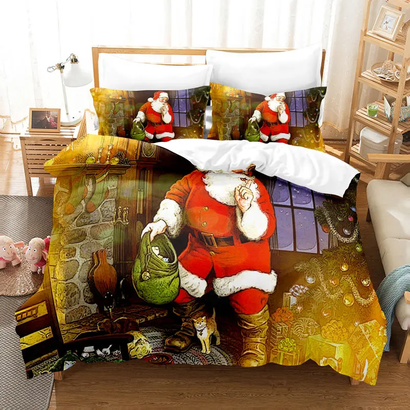 3D Christmas Print Quilt Cover Bedding Set Duvet Comforter Pillow Case Bed Linen Twin Queen King Double Full Single 3PCS Bedroom