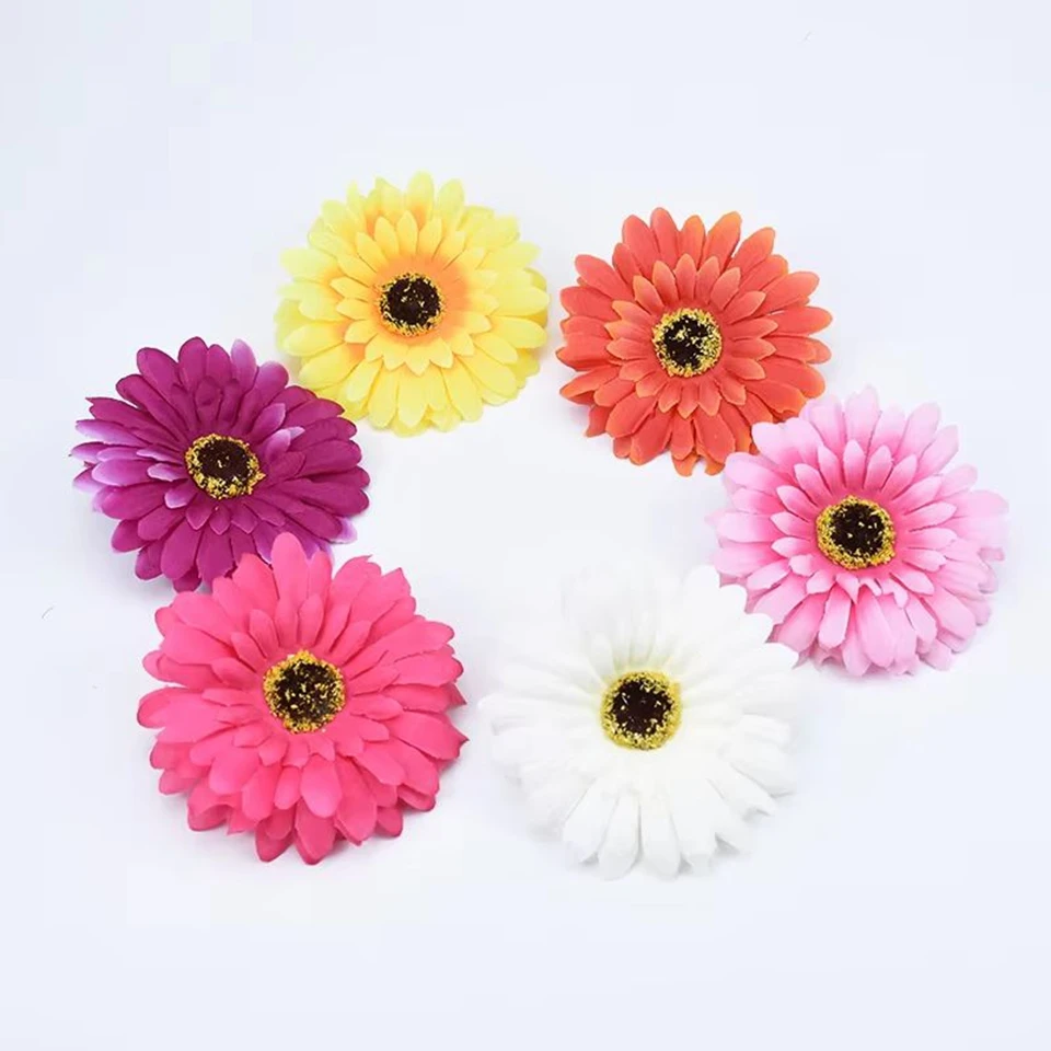 100Pcs 10Cms Artificial Flowers for Home Wedding Diy Gifts Garland Fake Plants Daisy Plastic Silks Gerbera Featival Decorations