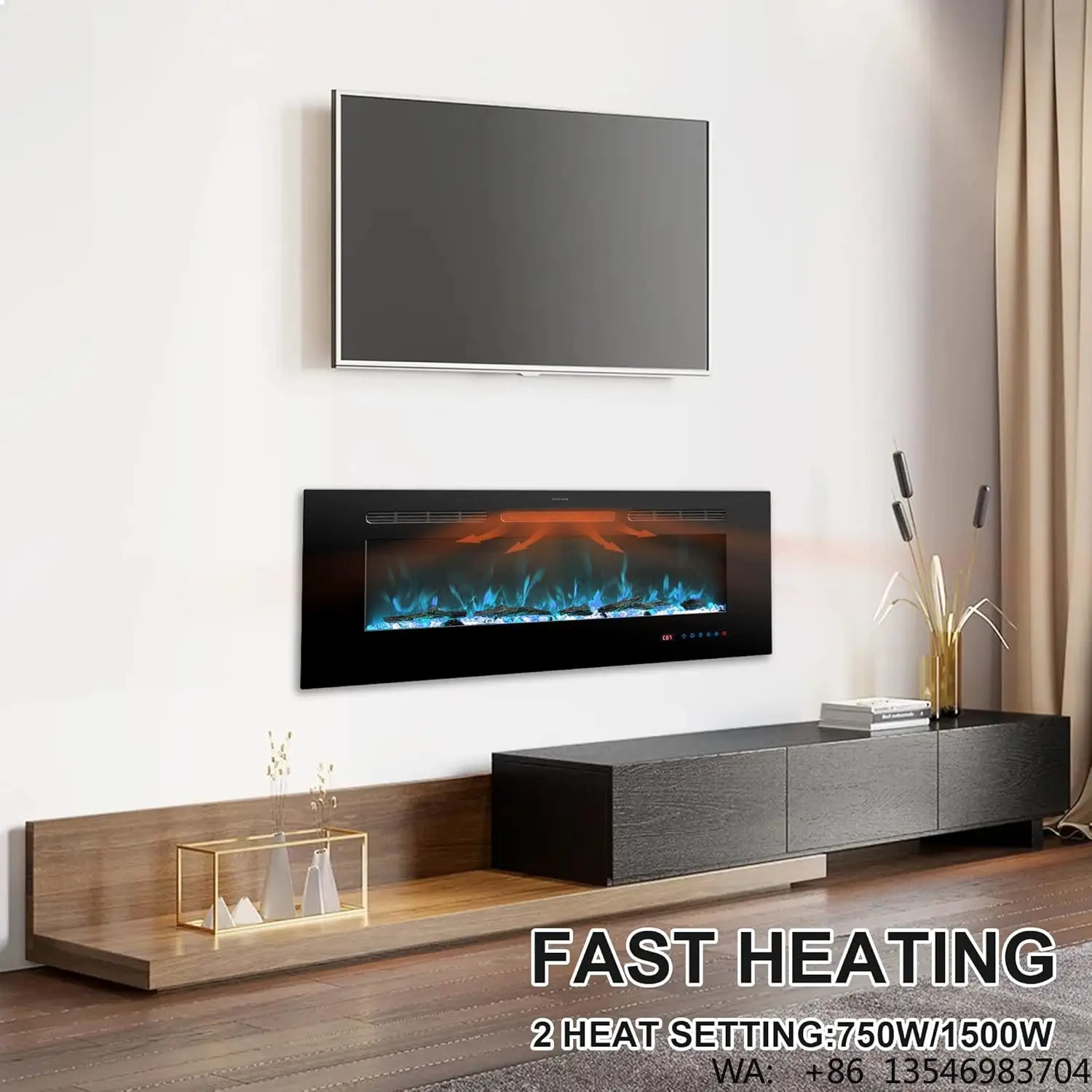Kalsubo 50 inch recessed and wall mounted electric fireplace heater for indoor use. Equipped with remote control