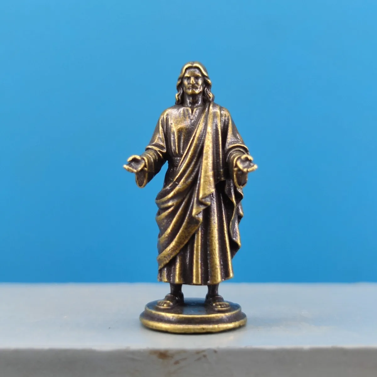 Brass Mini Jesus Figurine Western Character Diorama Sand Table Desktop Ornament