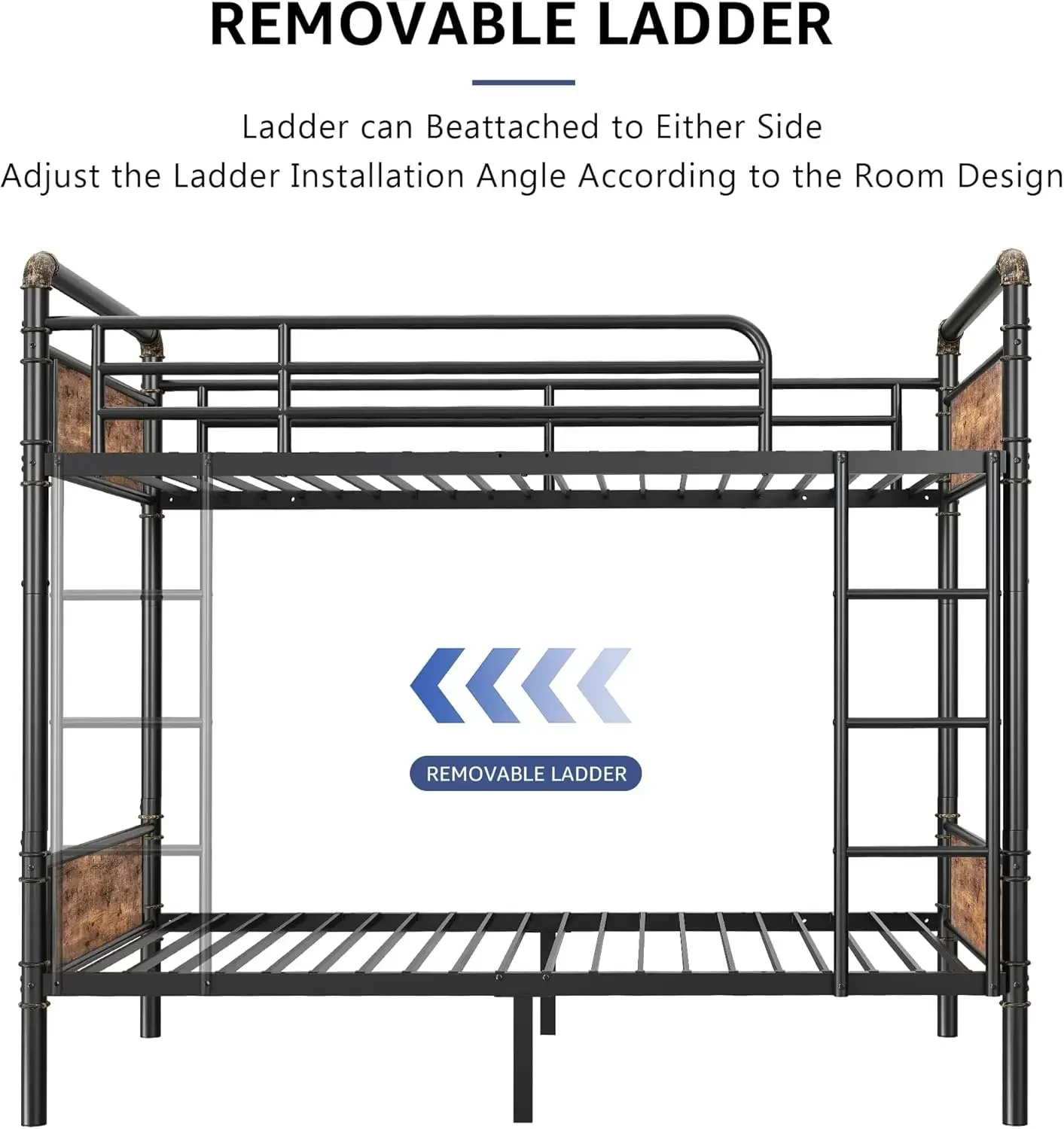 Metal Bunk Bed Twin Over Twin, Industrial Bunkbeds Heavy Duty Bed with Safety Guard Rails and Space-Saving Design, Steel Bed for