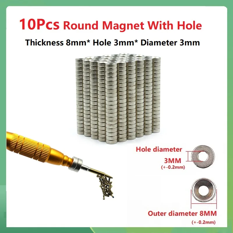 10Pcs Round Magnet With Hole Mobile Phone Computer Repair Screwdriver Strong Magnet Diameter Screwdrivers Sleeve Magnet Tools