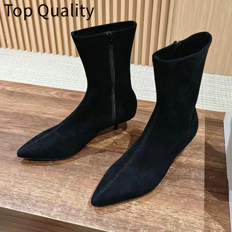 Women's solid color suede suede pointed short boots women's simple and comfortable casual belt with matching shoes