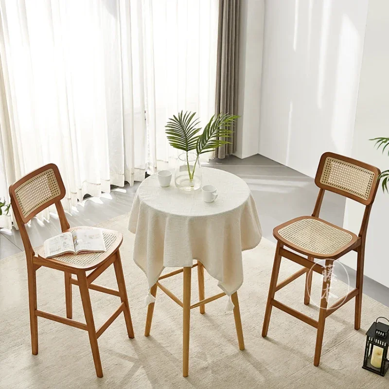 

Nordic Bar Stool Household Japanese Rattan Bar Chair Backrest