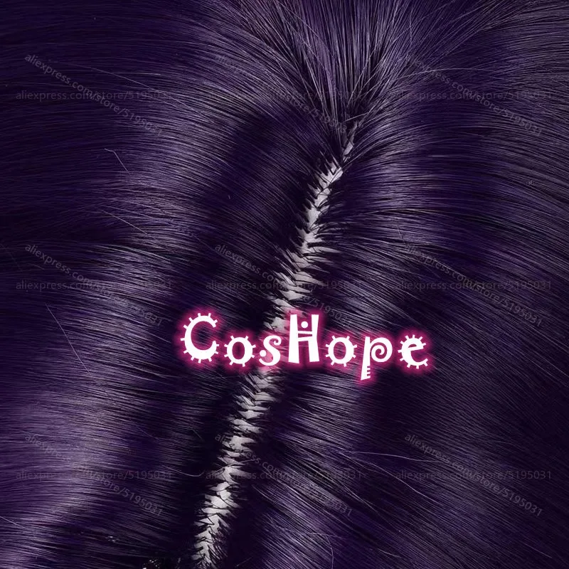 Katsuragi Misato 55cm طويل مجعد أسود أرجواني شعر مستعار أنيمي تأثيري مقاومة للحرارة بيروكات صناعية هالوين