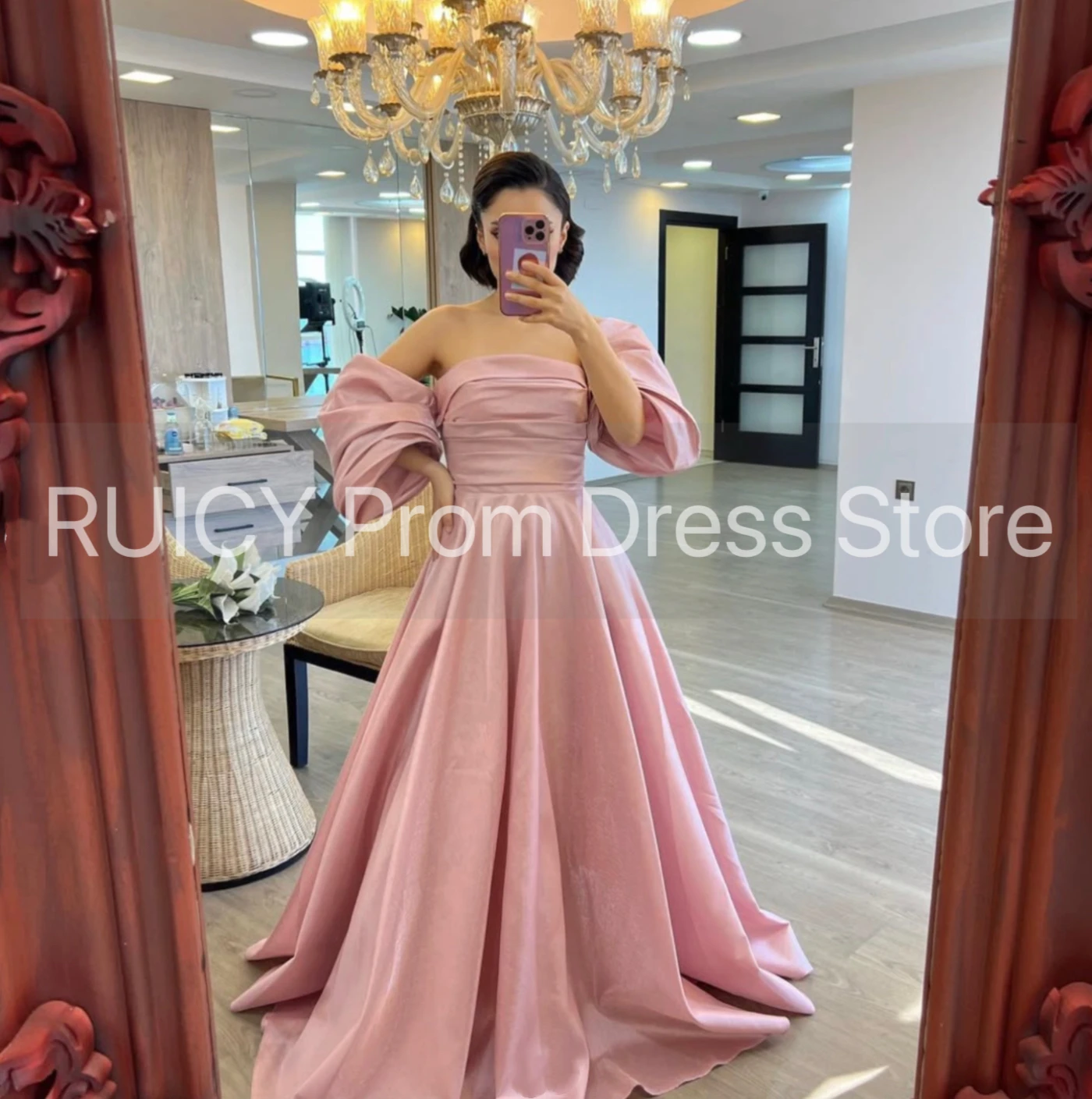 2025 الوردي فساتين لحضور الحفلات الموسيقية حفل مساء فستان خارج على الكتف مطوي ألف خط فساتين عيد ميلاد طويلة حفلة النساء vestidos de festa