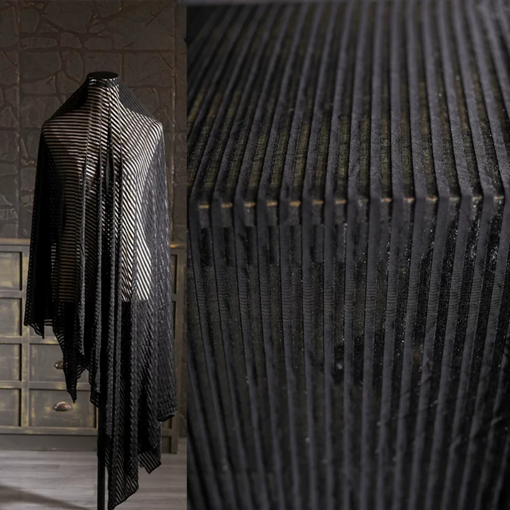 

Mesh Jacquard Fabric Knitted Striped Semi Transparent Clothing Cloth Per Meter Apparel Sewing Diy Polyester Material