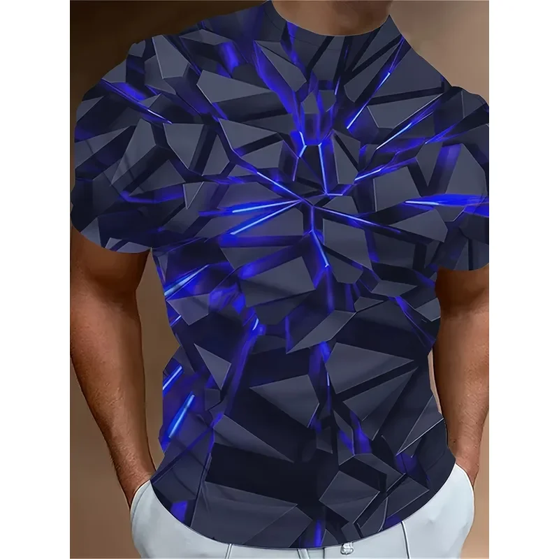 Men Crew Neck Short Sleeve Tee Futuristic Broken Crystal 3D Print Streetwear Outfit