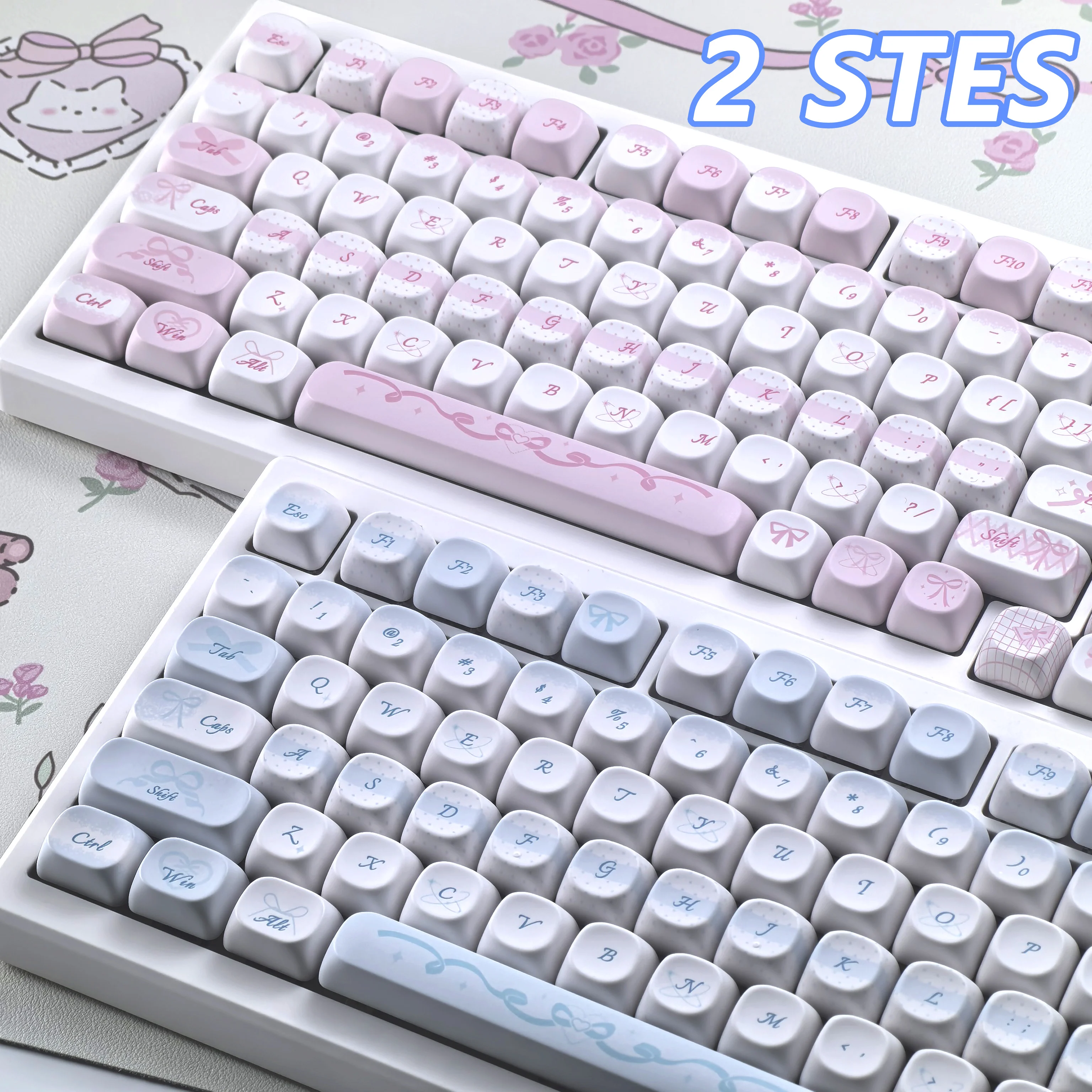 

Набор клавишных колпачков MAIMOOO Bow (розовый, синий и черный) (2 комплекта) для Moa PBT, для создания милых клавишных колпачков Aula