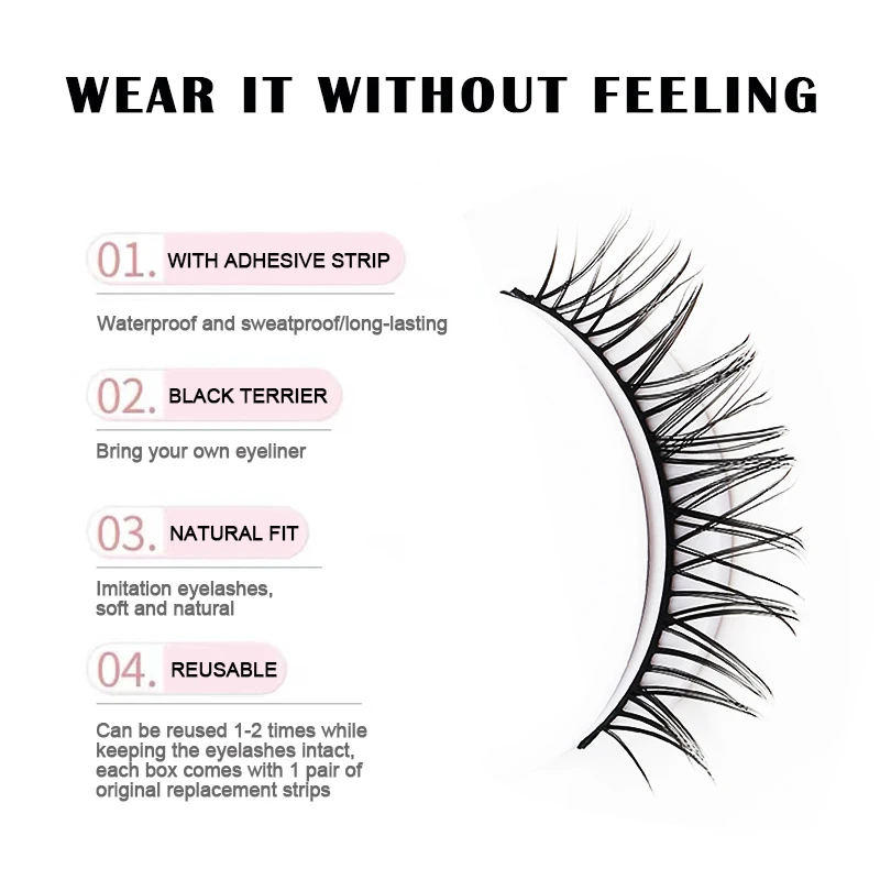 1 Paar Make-up selbstklebende falsche Wimpern aus künstlichem Nerz, keine Rückstände auf der Haut, 3D-falsche Wimpern, wiederverwendbar, natürliche lange Wimpern – Detail 3