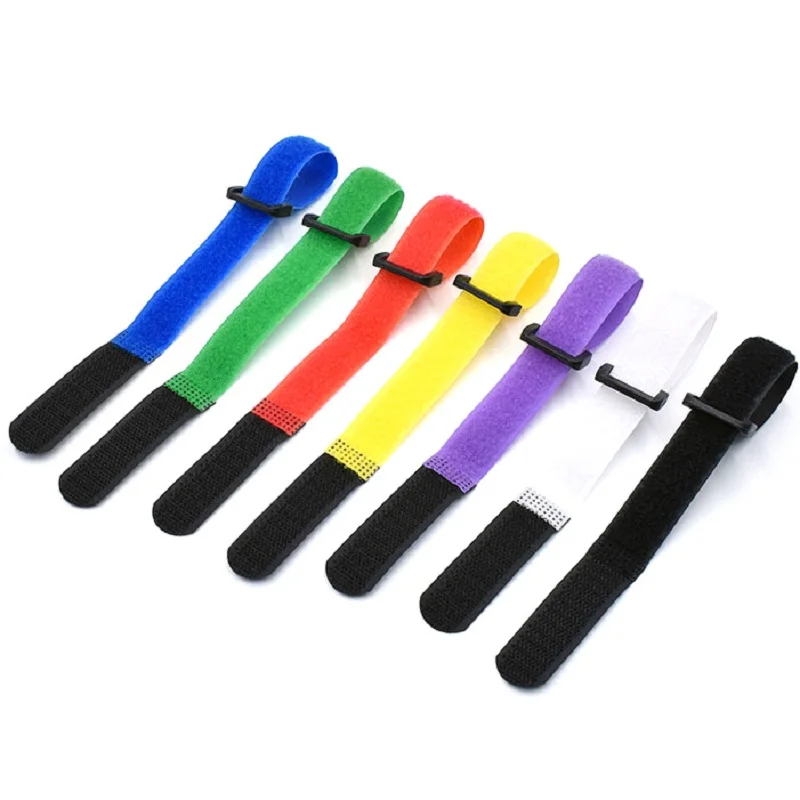 10Pcs 2cm Width Nylon Reverse Buckle Hook and Loop Magic Tape Hook Loop Fastener Cable Ties Strap Sticky Line Finishing Organize
