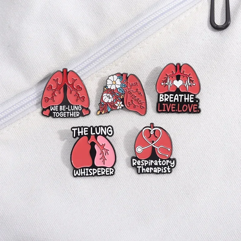 We Be-Lung Together Enamel Pins Organs Heart Lungs Breathe Live Love Brooches Lapel Badges Jewelry Gift for Friends Wholesale