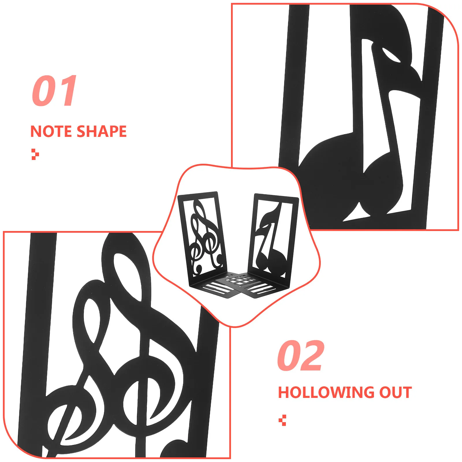 

2Pcs Iron Bookends Musical Note Shape Desktop Reading Book Holder Decorative Book Organizer Iron Bookend Note Shaped Bookend