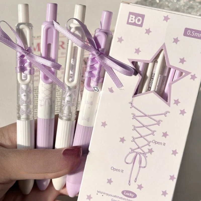 

4Pcs Cute Bow Retractable Gel Pen Set 0.5mm Fine Point Quick-Drying Black Ink Smooth Writing Pens For Office School Supplies