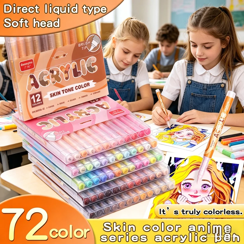 GuangNa Acrylic Paint Markers Set, 12-72 Colors Soft Brush P