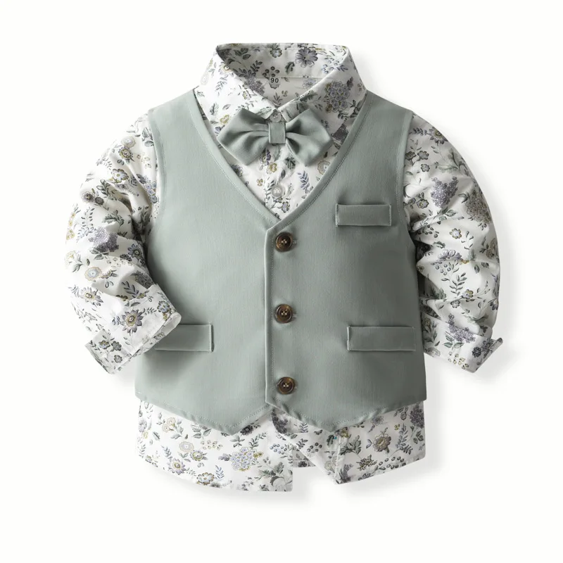 Children Sets Boy Formal Dress Children Floral Shirt Suit Boy Performance Costume Children Dresses فساتين الأطفال Ropa De Niño