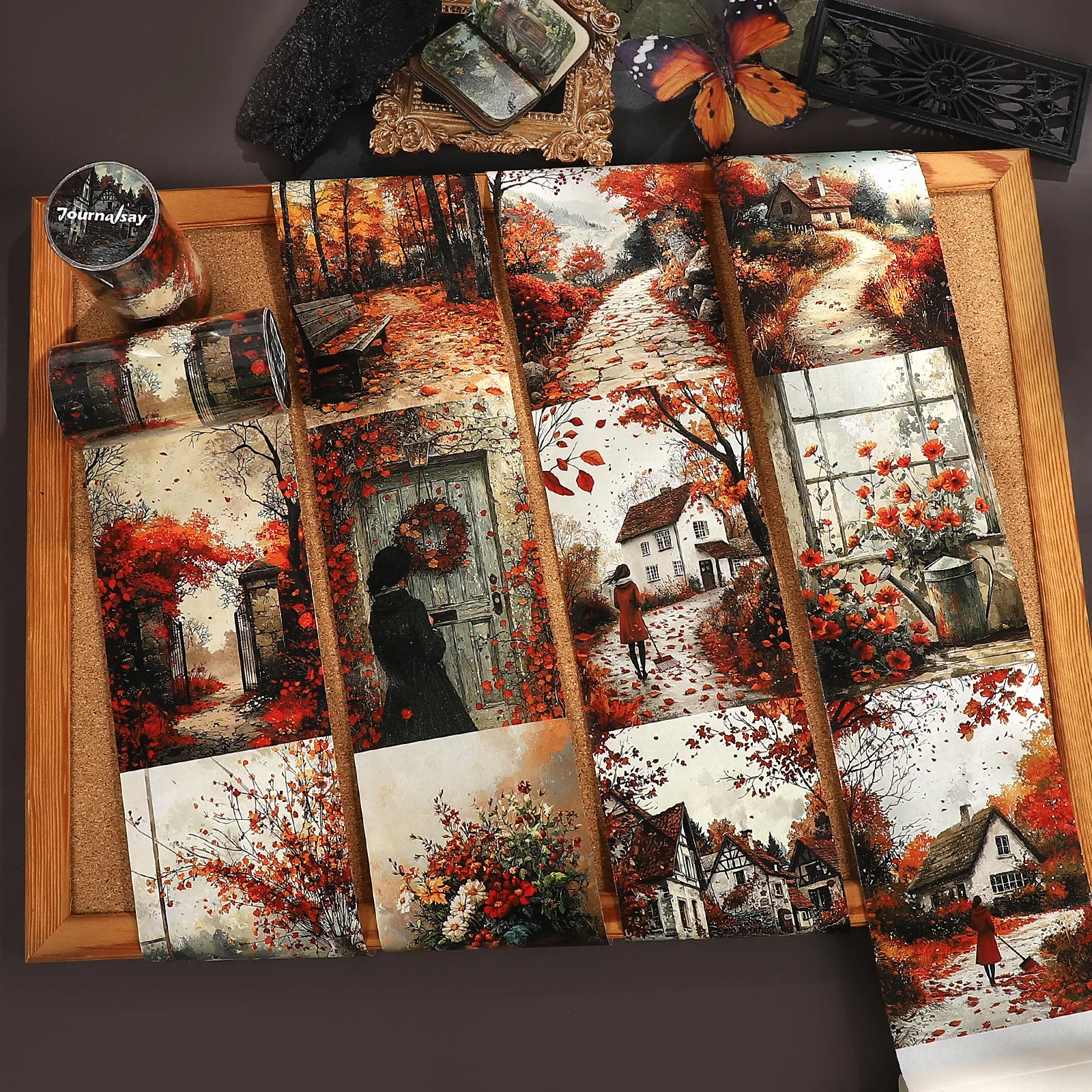 80mm*212cm Vintage Autumn Tree Village Landscape Washi  Tape Creative DIY Journal Material Collage Scrapbooking Stationery
